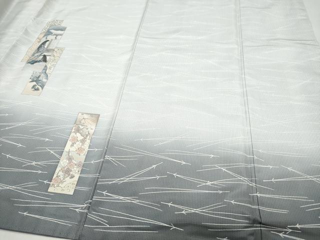 平和屋着物●訪問着 紬地 短冊人物花文 溢れ松葉文 正絹 逸品 CAAQ9081vf