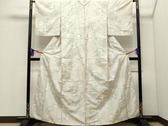 平和屋着物●本場大島紬 白大島 120亀甲 風景草花文 正絹 逸品 CAAQ9088vf