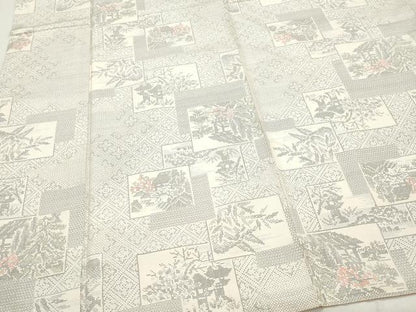 平和屋着物●本場大島紬 白大島 120亀甲 風景草花文 正絹 逸品 CAAQ9088vf