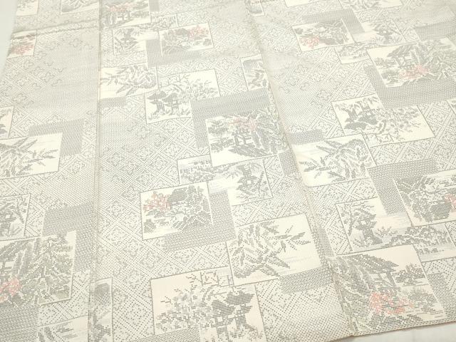 平和屋着物●本場大島紬 白大島 120亀甲 風景草花文 正絹 逸品 CAAQ9088vf