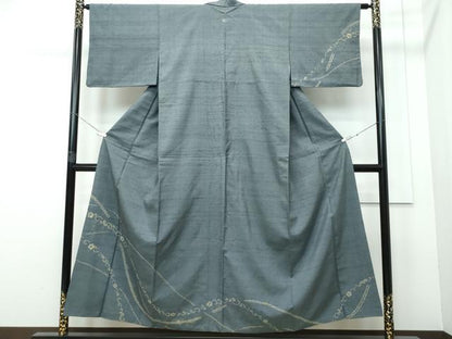 平和屋着物●訪問着　絞り　紬地　花唐草文　正絹　逸品　CAAQ9143vf