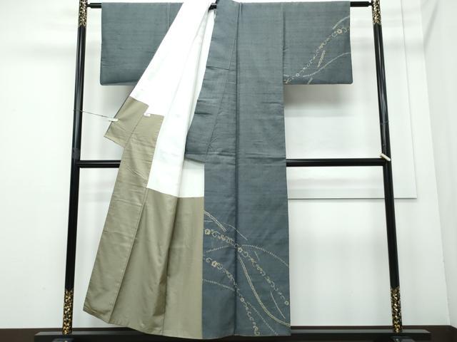 平和屋着物●訪問着　絞り　紬地　花唐草文　正絹　逸品　CAAQ9143vf