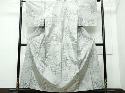 平和屋着物●本場大島紬 白大島 7マルキ 風景草木文 正絹 逸品 CAAQ9153vf