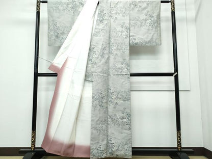 平和屋着物●本場大島紬 白大島 7マルキ 風景草木文 正絹 逸品 CAAQ9153vf