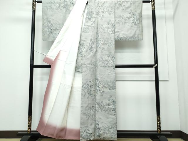 平和屋着物●本場大島紬 白大島 7マルキ 風景草木文 正絹 逸品 CAAQ9153vf