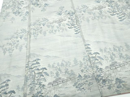 平和屋着物●本場大島紬 白大島 7マルキ 風景草木文 正絹 逸品 CAAQ9153vf