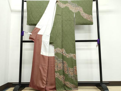 平和屋着物●訪問着 作家物 型染め 都巳二 花唐草文 鬼しぼ縮緬 正絹 逸品 CAAQ9172vf