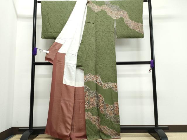 平和屋着物●訪問着 作家物 型染め 都巳二 花唐草文 鬼しぼ縮緬 正絹 逸品 CAAQ9172vf