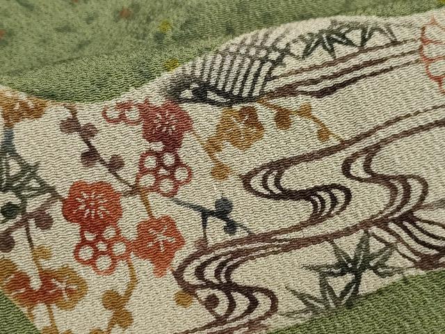 平和屋着物●訪問着 作家物 型染め 都巳二 花唐草文 鬼しぼ縮緬 正絹 逸品 CAAQ9172vf