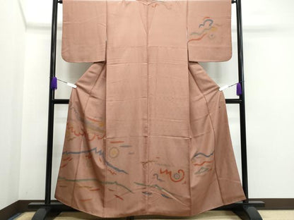 平和屋着物●東京手描友禅 安達雅一 訪問着 遠山吉祥文 正絹 逸品 CAAQ9173vf