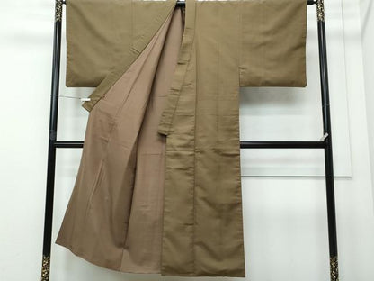 平和屋着物●男性　お召　色無地　朽葉色　高島屋扱い　正絹　逸品　CAAQ9199vf