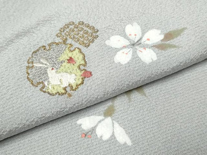 平和屋着物●上質な小紋　作家物　手描き　刺繍　跳兎　草花丸文　金糸　正絹　逸品　CAAQ9455th