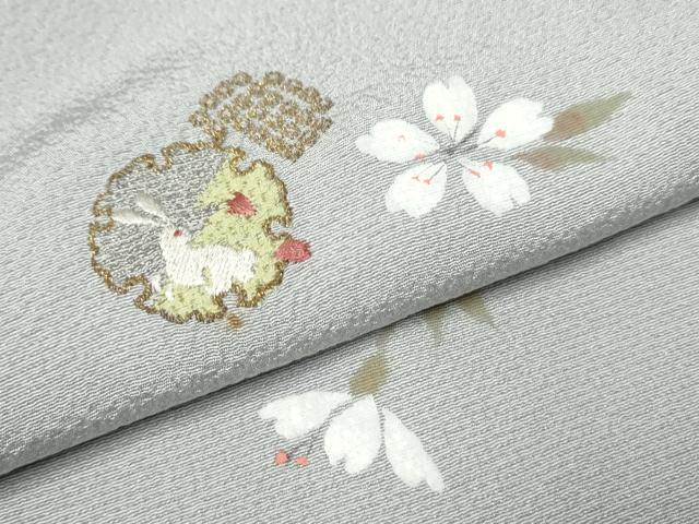 平和屋着物●上質な小紋　作家物　手描き　刺繍　跳兎　草花丸文　金糸　正絹　逸品　CAAQ9455th