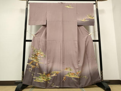 平和屋着物●漆工芸作家 金森一博 訪問着 渡り橋風景文 暈し染め 金彩 正絹 逸品 CAAQ9467th