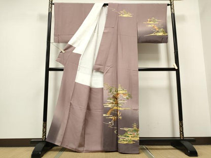 平和屋着物●漆工芸作家 金森一博 訪問着 渡り橋風景文 暈し染め 金彩 正絹 逸品 CAAQ9467th