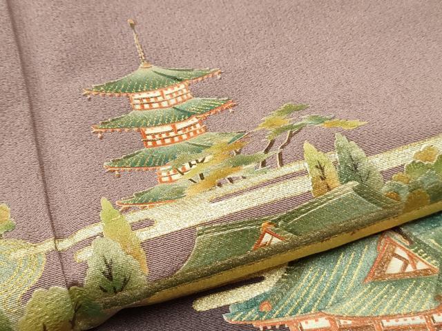 平和屋着物●漆工芸作家 金森一博 訪問着 渡り橋風景文 暈し染め 金彩 正絹 逸品 CAAQ9467th
