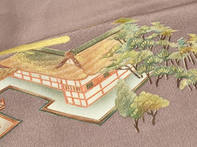 平和屋着物●漆工芸作家 金森一博 訪問着 渡り橋風景文 暈し染め 金彩 正絹 逸品 CAAQ9467th