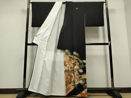 平和屋着物●豪華黒留袖 駒刺繍 枝松文 暈し染め 金彩 正絹 逸品 CAAQ9476th
