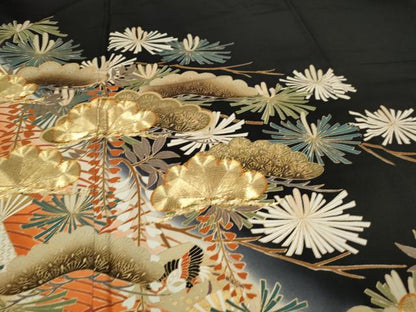 平和屋着物●豪華黒留袖 駒刺繍 枝松文 暈し染め 金彩 正絹 逸品 CAAQ9476th