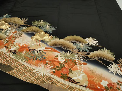 平和屋着物●豪華黒留袖 駒刺繍 枝松文 暈し染め 金彩 正絹 逸品 CAAQ9476th