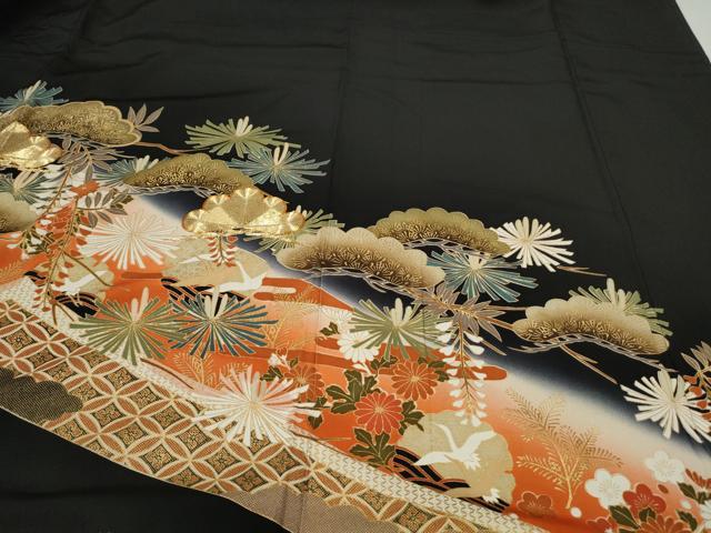 平和屋着物●豪華黒留袖 駒刺繍 枝松文 暈し染め 金彩 正絹 逸品 CAAQ9476th