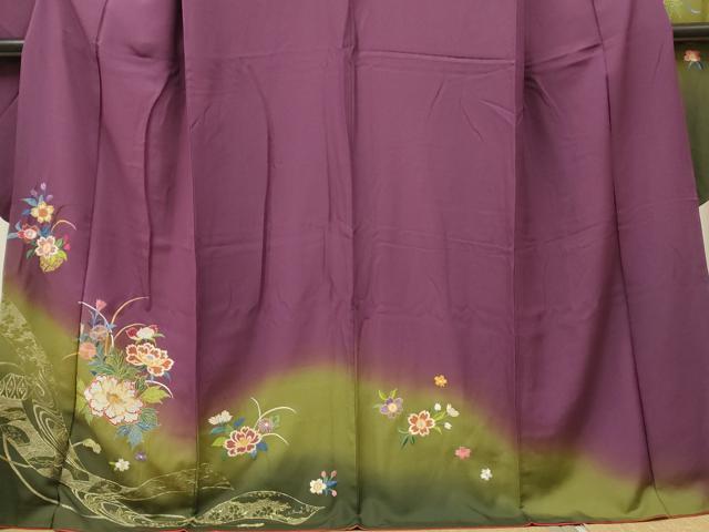 平和屋着物●豪華振袖 総刺繍 草花文 暈し染め 金糸 正絹 逸品 CAAQ9480th