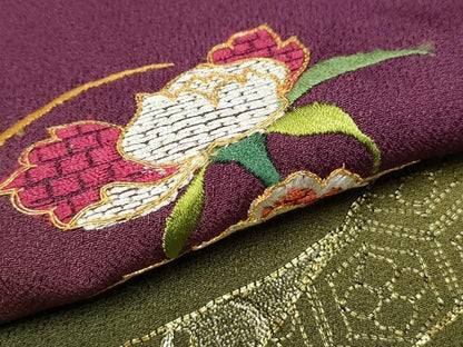 平和屋着物●豪華振袖 総刺繍 草花文 暈し染め 金糸 正絹 逸品 CAAQ9480th