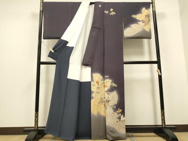 平和屋着物○京の名門 じゅらく謹製 帝王紫 訪問着 駒刺繍 百合 暈し  
