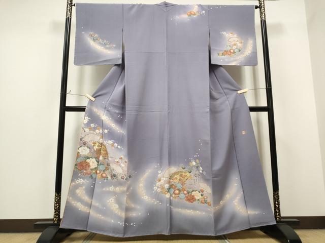 平和屋着物●ブライダルファッションデザイナー・桂由美 訪問着 駒刺繍 桧扇花文 暈し染め 金彩 正絹 逸品 CAAQ9591th