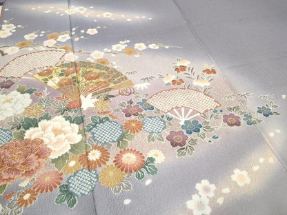 平和屋着物●ブライダルファッションデザイナー・桂由美 訪問着 駒刺繍 桧扇花文 暈し染め 金彩 正絹 逸品 CAAQ9591th