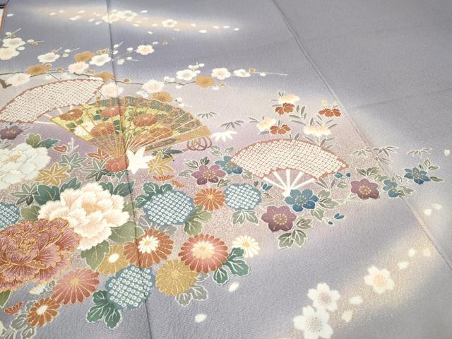 平和屋着物●ブライダルファッションデザイナー・桂由美 訪問着 駒刺繍 桧扇花文 暈し染め 金彩 正絹 逸品 CAAQ9591th