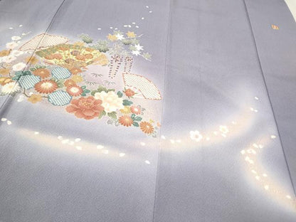 平和屋着物●ブライダルファッションデザイナー・桂由美 訪問着 駒刺繍 桧扇花文 暈し染め 金彩 正絹 逸品 CAAQ9591th