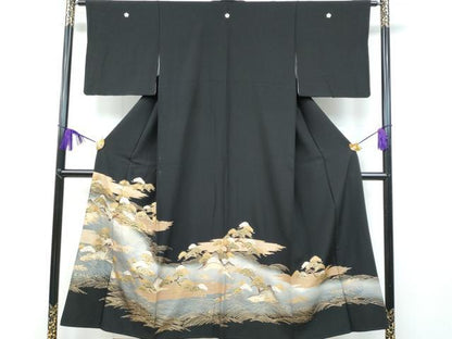 平和屋着物■豪華黒留袖 駒刺繍 立波枝松文 暈し染め 金彩 正絹 逸品 CAAR0026fb