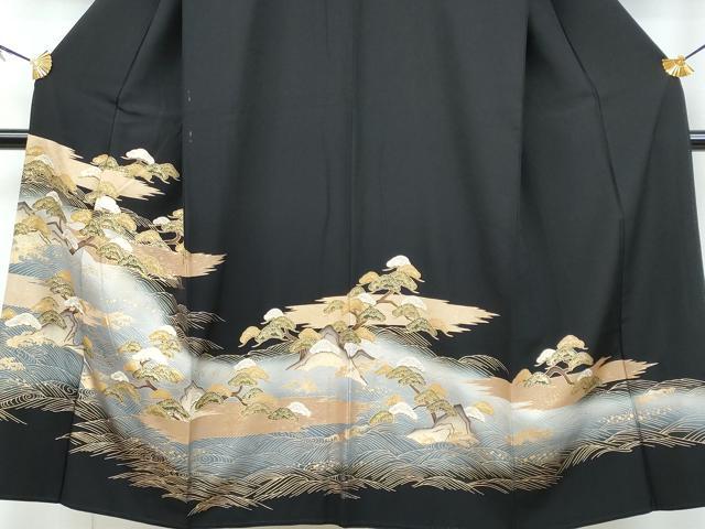 平和屋着物■豪華黒留袖 駒刺繍 立波枝松文 暈し染め 金彩 正絹 逸品 CAAR0026fb