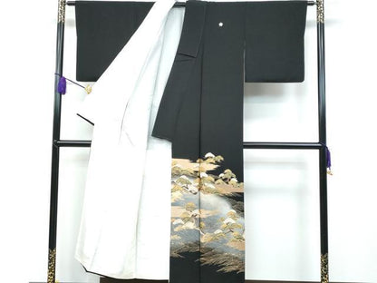 平和屋着物■豪華黒留袖 駒刺繍 立波枝松文 暈し染め 金彩 正絹 逸品 CAAR0026fb