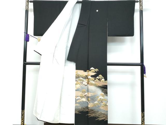 平和屋着物■豪華黒留袖 駒刺繍 立波枝松文 暈し染め 金彩 正絹 逸品 CAAR0026fb
