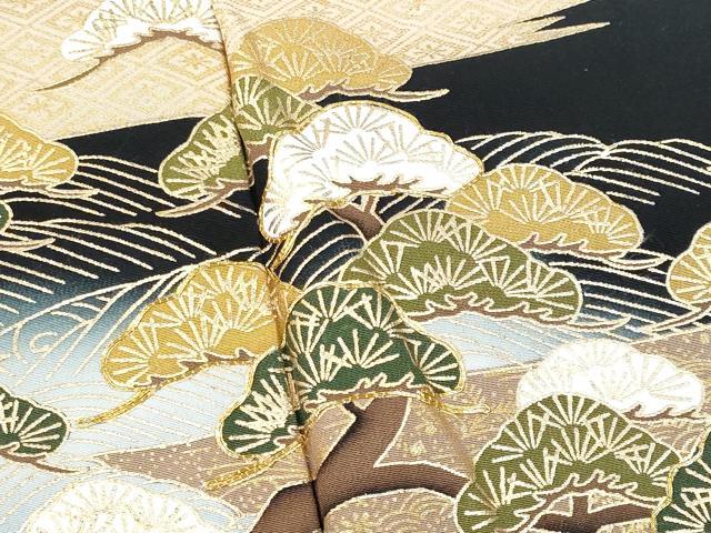 平和屋着物■豪華黒留袖 駒刺繍 立波枝松文 暈し染め 金彩 正絹 逸品 CAAR0026fb
