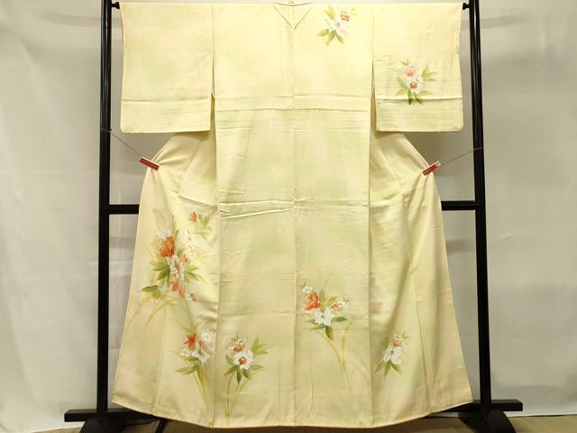 en44　裾引き2点　舞台用　正絹　花柄　金紗の絵柄 平和屋着物□訪問着 駒刺繍 舞蝶文 暈し染め 金彩 正絹