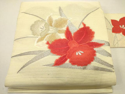 平和屋着物＊夏物 九寸名古屋帯 草花文 金銀糸 逸品 CAAR0711eg