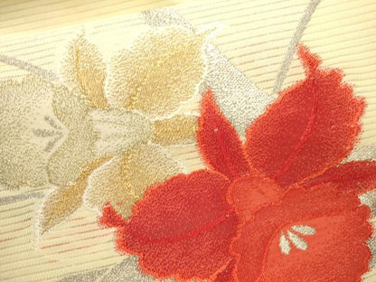 平和屋着物＊夏物 九寸名古屋帯 草花文 金銀糸 逸品 CAAR0711eg