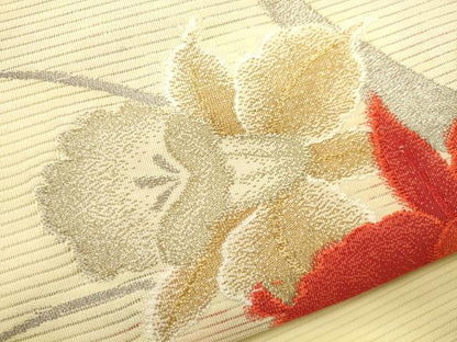 平和屋着物＊夏物 九寸名古屋帯 草花文 金銀糸 逸品 CAAR0711eg