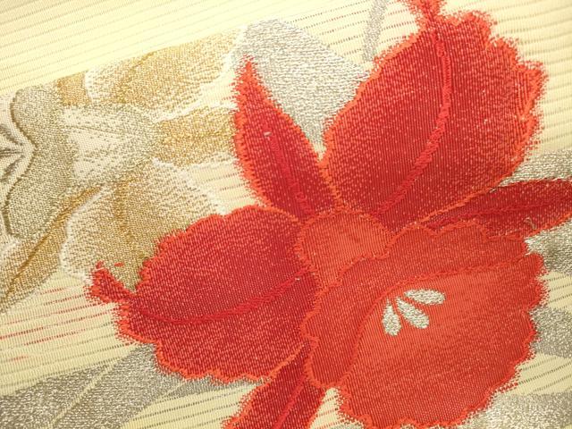 平和屋着物＊夏物 九寸名古屋帯 草花文 金銀糸 逸品 CAAR0711eg