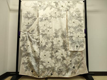 平和屋着物●豪華振袖　手描き　枝牡丹　正絹　逸品　CAAR0822gh
