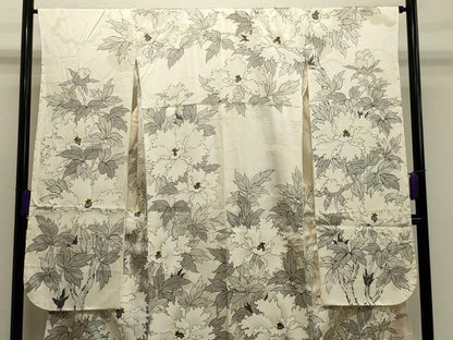 平和屋着物●豪華振袖　手描き　枝牡丹　正絹　逸品　CAAR0822gh