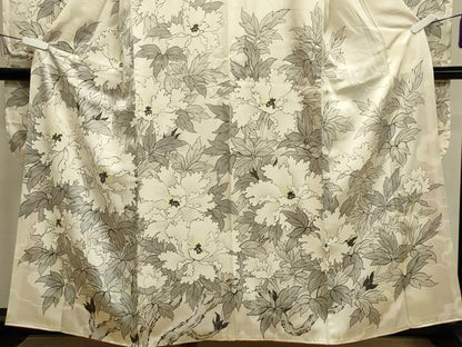 平和屋着物●豪華振袖　手描き　枝牡丹　正絹　逸品　CAAR0822gh