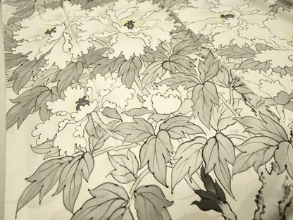 平和屋着物●豪華振袖　手描き　枝牡丹　正絹　逸品　CAAR0822gh