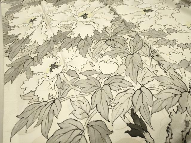 平和屋着物●豪華振袖　手描き　枝牡丹　正絹　逸品　CAAR0822gh
