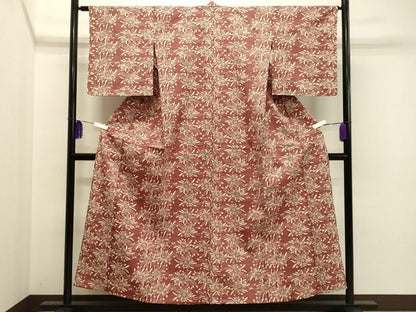 平和屋着物▽上質な紬 単衣 型染め 舞花文 正絹 逸品 未使用 CAAR0993gh