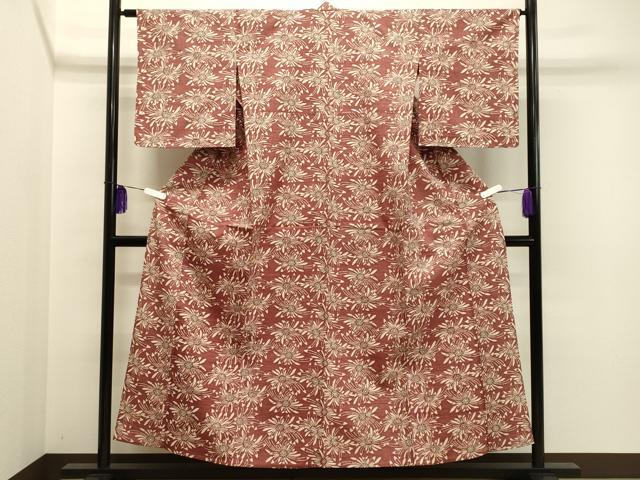 平和屋着物▽上質な紬 単衣 型染め 舞花文 正絹 逸品 未使用 CAAR0993gh