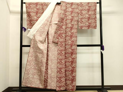 平和屋着物▽上質な紬 単衣 型染め 舞花文 正絹 逸品 未使用 CAAR0993gh